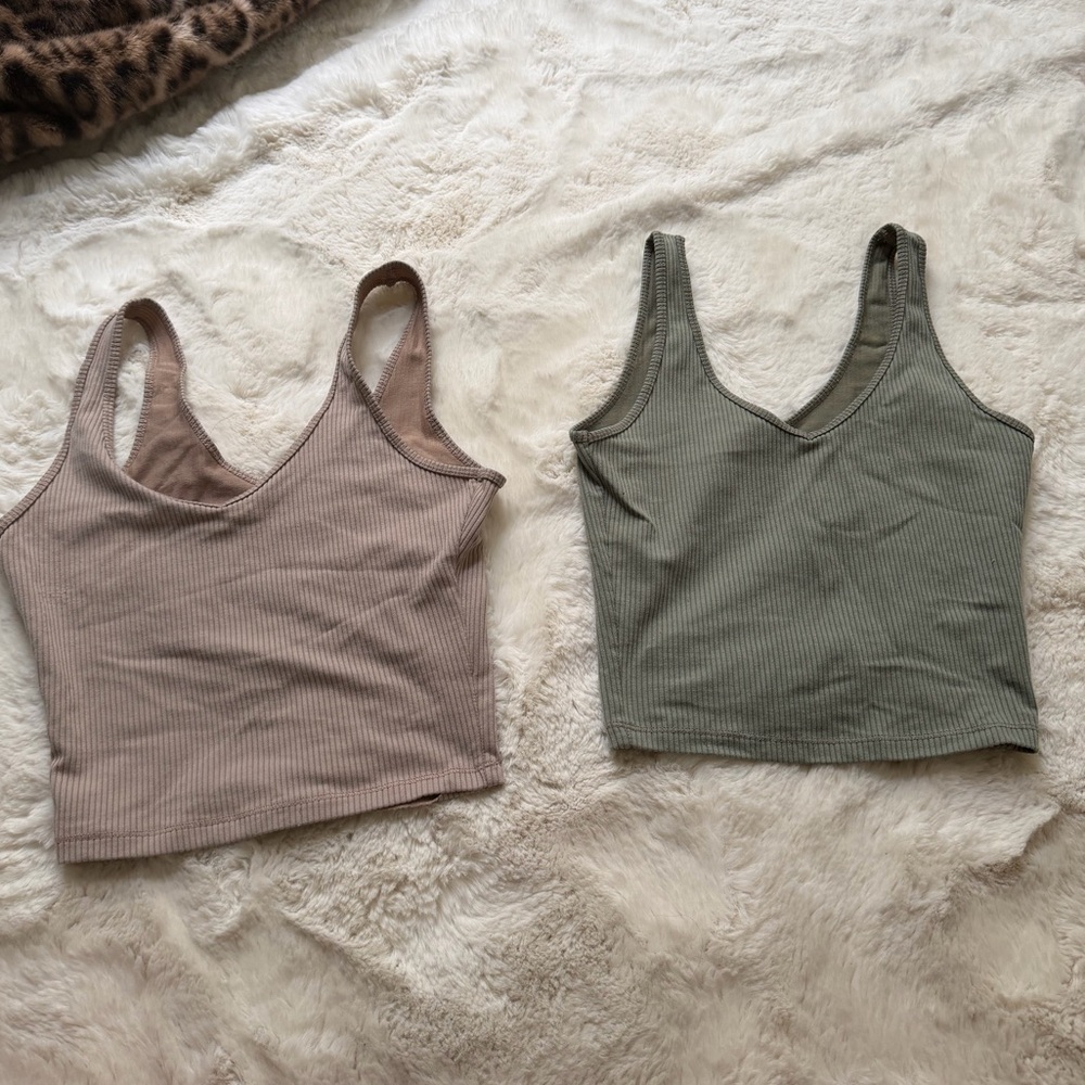 Hollister Ribbed Tank Tops in Tan and Green